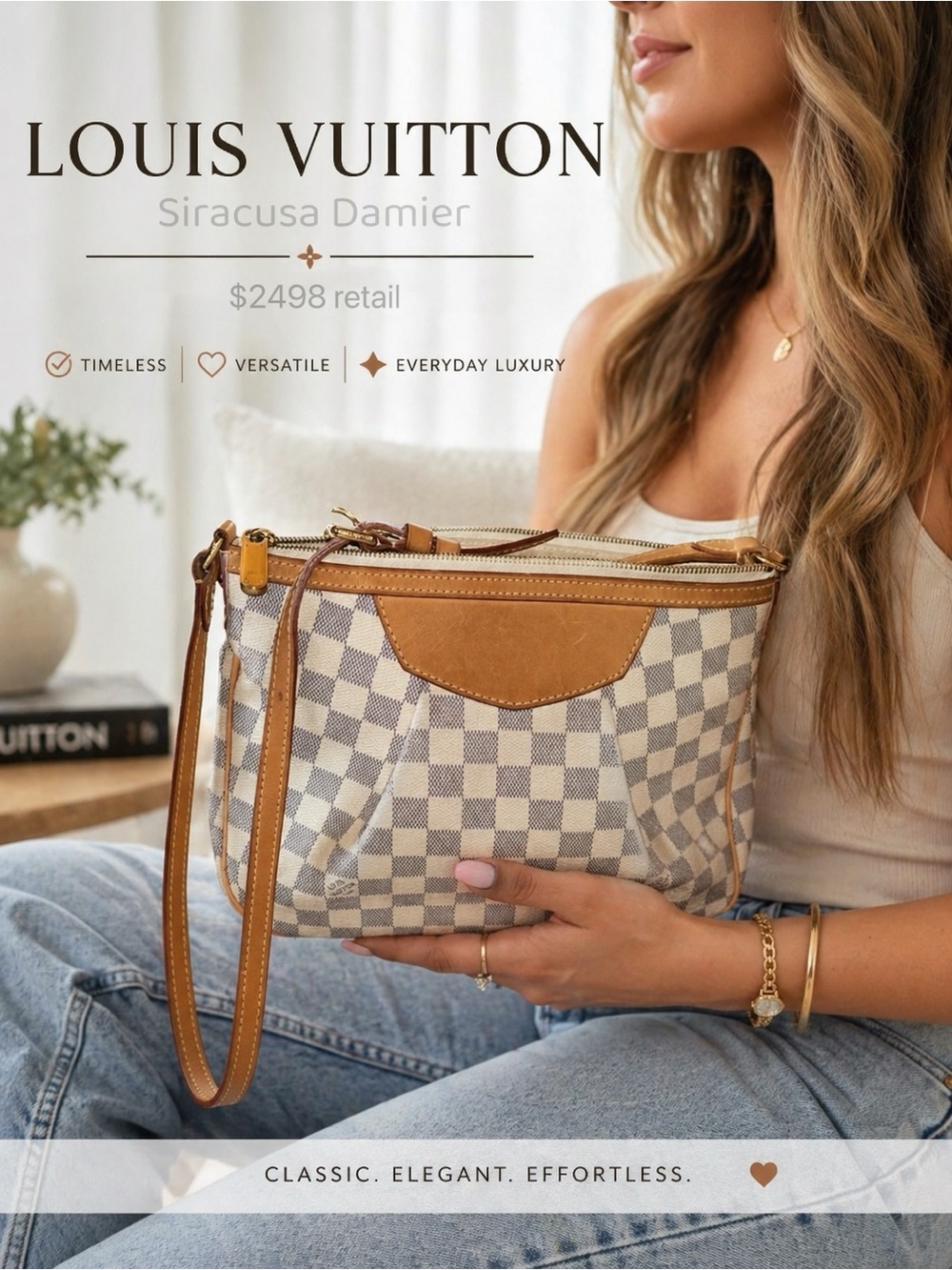 Louis Vuitton Authentic COA Siracusa Damier Bag PM White Leather dust bag